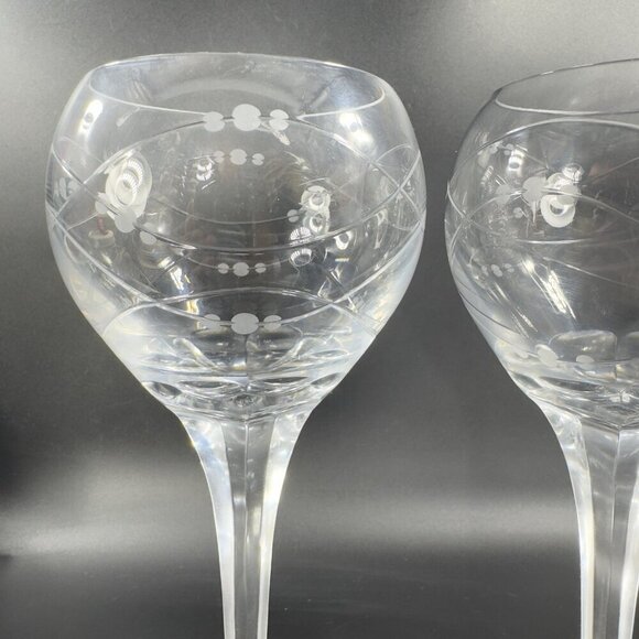 Royal Doulton PRECIOUS Pattern Clear Crystal Goblet Etched Glasses Cups Set2 VTG - Picture 2 of 16